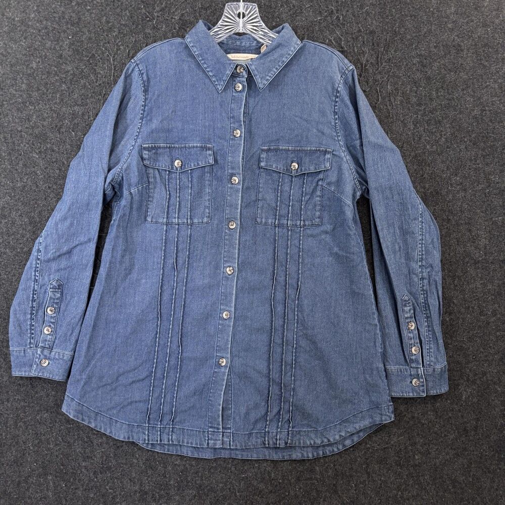 Soft Surroundings Azurite Chambray Tunic Women's Medium Blue Button Up Stretch